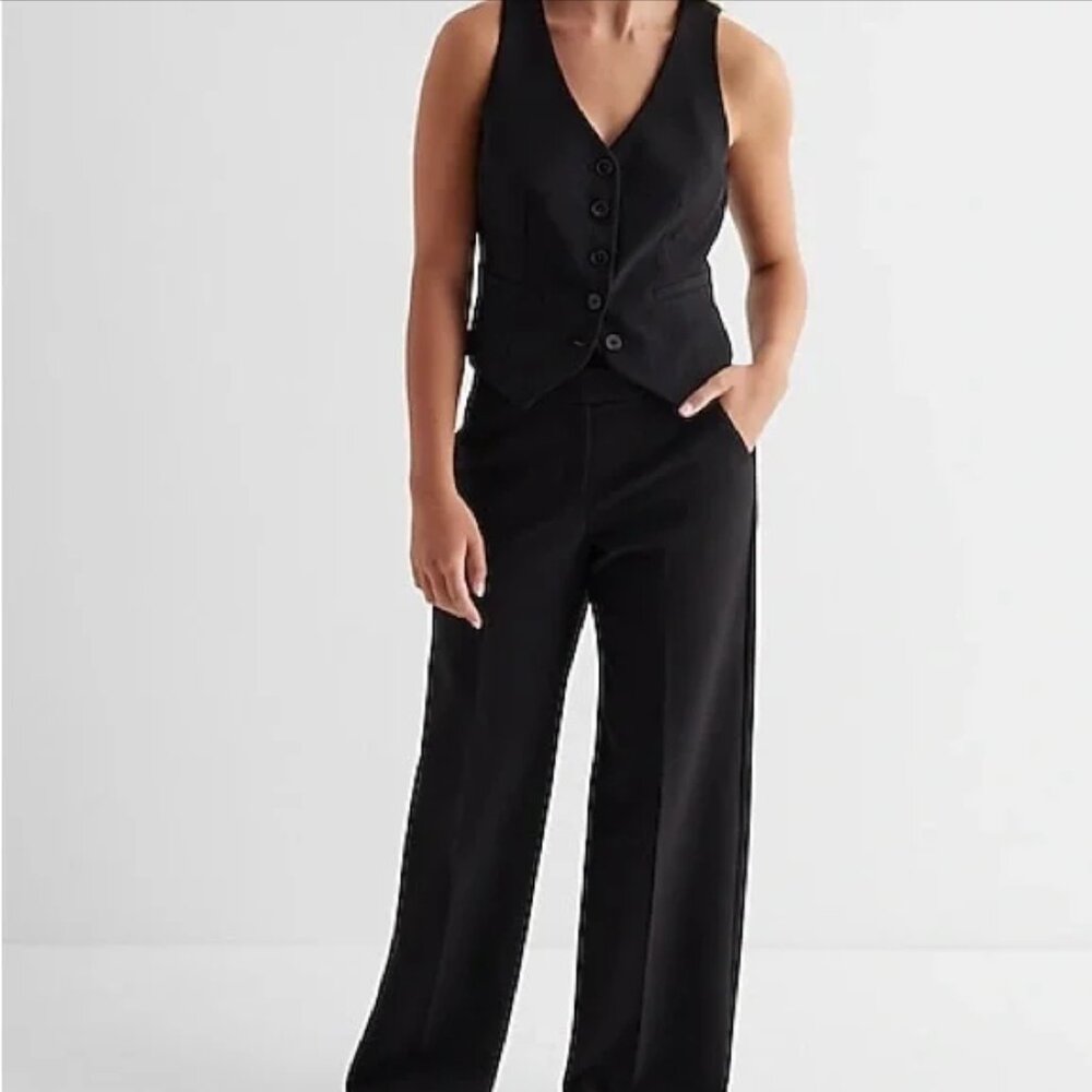 Express Editor Mid Rise Relaxed Trouser Pant, 4S, Black